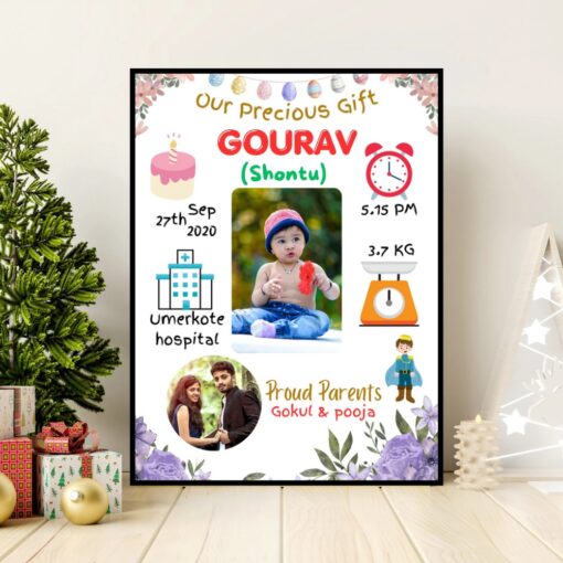 Personalized Baby Birth Frame White Colour | Newborn Photo Frame