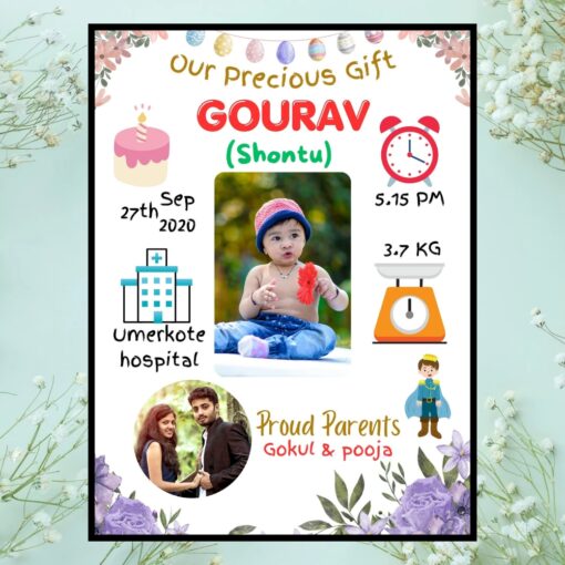 Personalized Baby Birth Frame White Colour | Newborn Photo Frame - Image 2