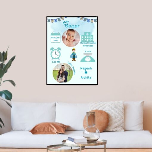 Personalized Baby Birth Frame Blue Colour | Newborn Photo Frame - Image 5