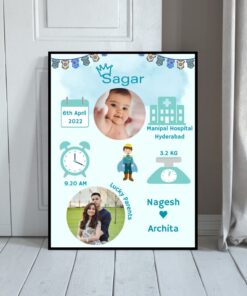 Personalized Baby Birth Frame Blue Colour | Newborn Photo Frame