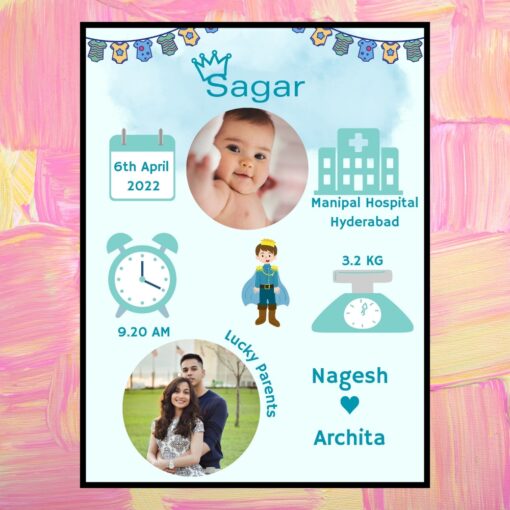 Personalized Baby Birth Frame Blue Colour | Newborn Photo Frame - Image 2