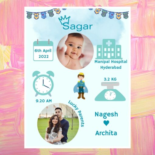 Personalized Baby Birth Frame Blue Colour | Newborn Photo Frame - Image 3