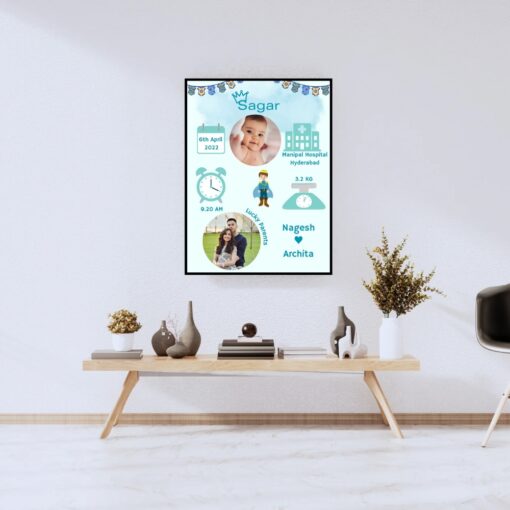 Personalized Baby Birth Frame Blue Colour | Newborn Photo Frame - Image 6