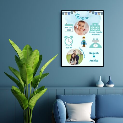 Personalized Baby Birth Frame Blue Colour | Newborn Photo Frame - Image 4