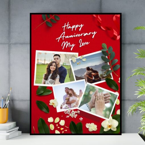 Personalised Anniversary Photo Collage Frame Red & White Colour 4 pic - Image 4