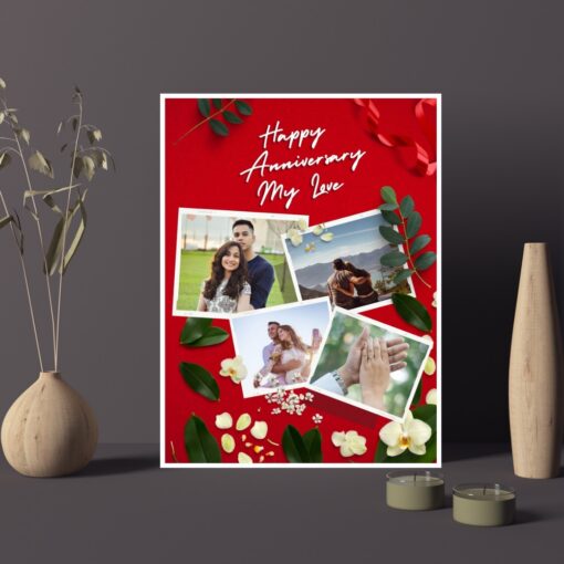 Personalised Anniversary Photo Collage Frame Red & White Colour 4 pic - Image 5