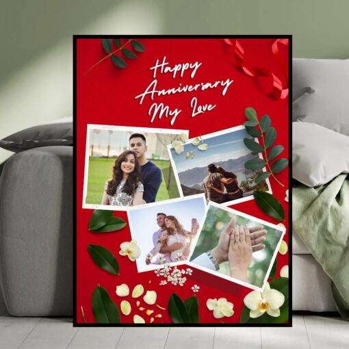 Personalised Anniversary Photo Collage Frame Red & White Colour 4 pic - Image 2