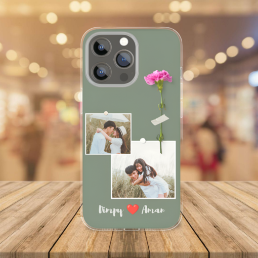 Minimalist Romantic Couple Photo Collage Personalized Silicone Phone Case - Image 2