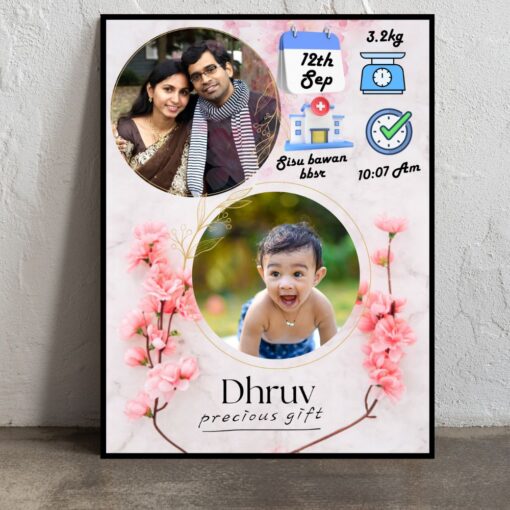 Personalized Floral Baby Birth Frame - Image 2