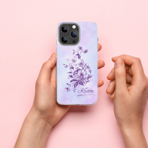 Watercolor purple flowers with name printed silicone case