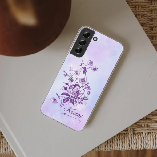 Watercolor purple flowers with name printed silicone case - Image 2