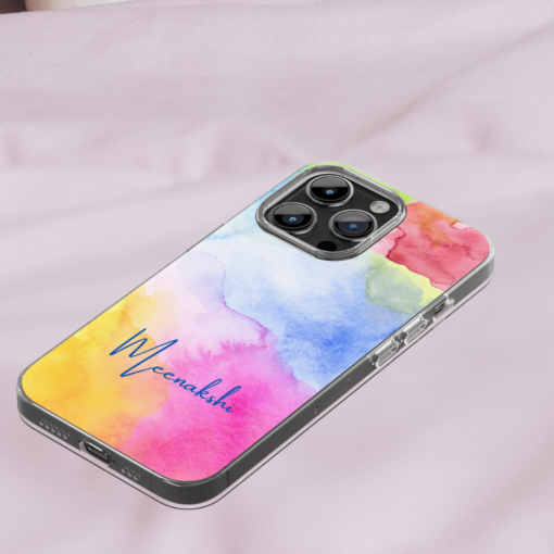 Colorful Rainbow Abstract Watercolor With Name Printed Silicone Phone Case - Image 2