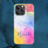 Colorful Rainbow Abstract Watercolor With Name Printed Silicone Phone Case